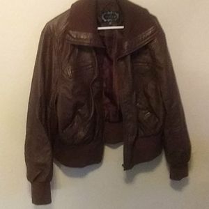 Womens worn Pleather jacket